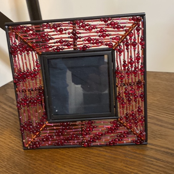 cranberry Glass Beaded Picture frame - Picture 2 of 3